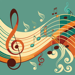 Elegant music background with flowing notes and staff. Vector illustration for a classical concert program.
