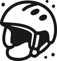 Black and White Vector Illustration of a Protective Ski Helmet with Snowflakes for Winter Sports Safety