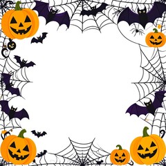 Halloween Frame with Pumpkins Bats and Cobwebs