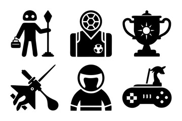 hobby icon set sihouette black vector bundle