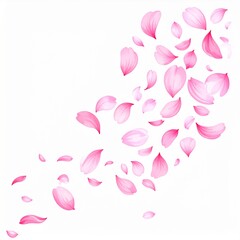 Pink Cherry Blossom Petals Falling on White Background