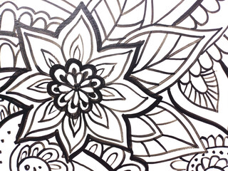 Luxury wallpaper. Black and white floral. Wall art design with beautiful texture. Modern art mural wallpaper. For textile design.