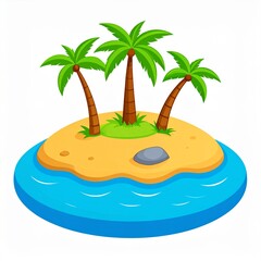 Cartoon Tropical Island with Palm Trees