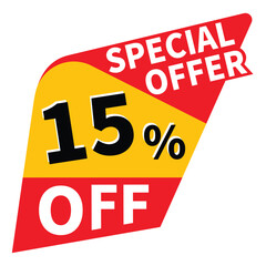 15% off discount promotion vector illustration, offer sale banner, big sales offer design in typography, vector in transparent background