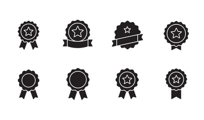 Collection of award ribbon icons with stars demonstrating achievement and success in a simple flat design icon set.