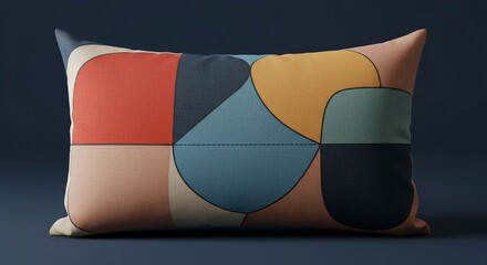 Modern Abstract Lumbar Pillow with Organic Shapes on White