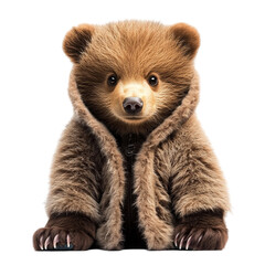 Fototapeta premium Cute brown bear cub wearing a furry coat winter fashion wildlife animal