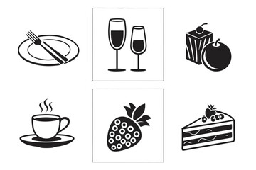 catering icon set sihouette black vector bundle