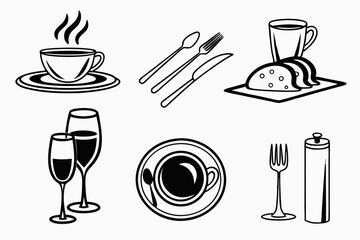 catering icon set sihouette black vector bundle