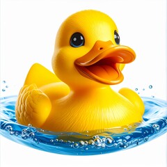 Yellow Rubber Duck Floating in Blue Water