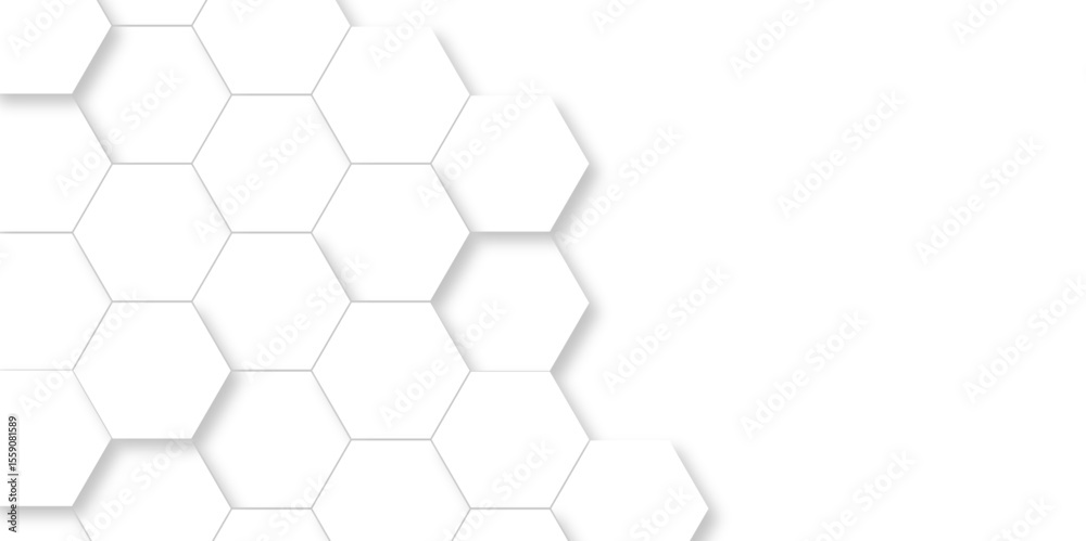 Poster abstract geometric vector minimal white lines hexagonal structure futuristic white background and em