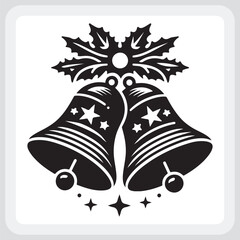 Festive Black and White Christmas Bells with Holly