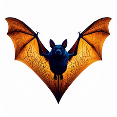 Dark Bat with Orange Wings on White Background