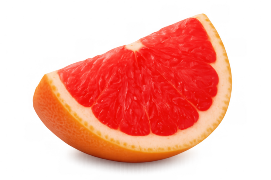 Vibrant grapefruit slice revealing textured pulp and rind, transparent background highlighting fresh citrus details