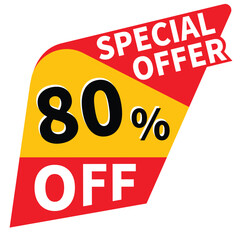 80% off discount promotion price tag illustration, offer sale banner, big sales offer design in typography, vector in transparent background