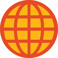 Orange globe grid represents global connectivity and worldwide communication network technology concept, flat design