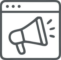 Website page displaying a megaphone icon with sound waves for online marketing and promotional communication
