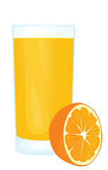 Orange juice with a fresh oranges beside the glass, vector	