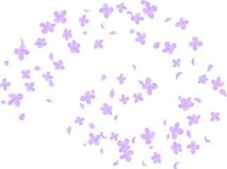 Hydrangea flower and petals flying with curve swirl line vector illustration on transparent background