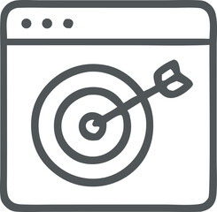 Website display with bullseye and arrow pointing to target center, success in digital marketing strategy