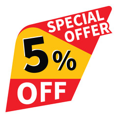 Discount promotion vector icon, offer sale banner, 5% off big sales offer design in typography, Vector in transparent background