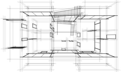 Modern house building sketch architectural 3d rendering