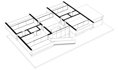 Modern house building sketch architectural 3d rendering