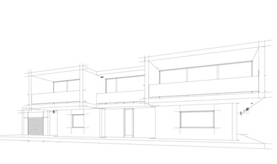 Modern house building sketch architectural 3d rendering