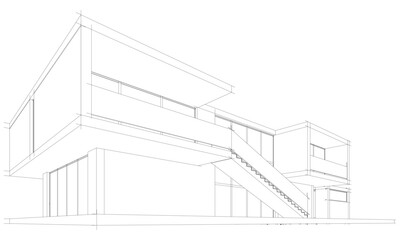 Modern house building sketch architectural 3d rendering