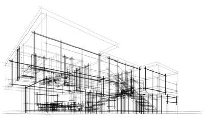 Fototapeta premium Modern house building sketch architectural 3d rendering