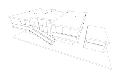 Modern house building sketch architectural 3d rendering