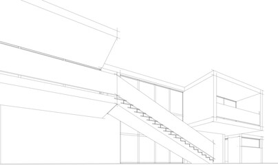 Modern house building sketch architectural 3d rendering