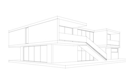Modern house building sketch architectural 3d rendering