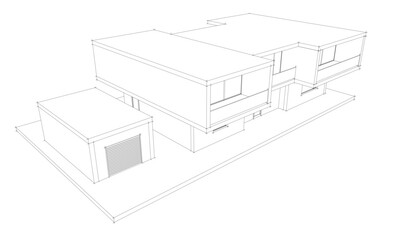 Modern house building sketch architectural 3d rendering