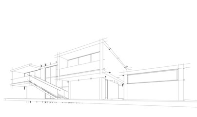 Modern house building sketch architectural 3d rendering