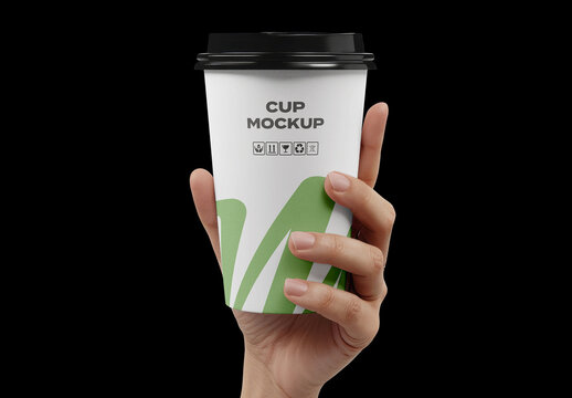 Cup Coffee Cafe Bar Restaurant Paper Fast Food Tea Hand Holding Pack Package Box Shop Plastic Mockup Template Packaging Branding Brand Identity