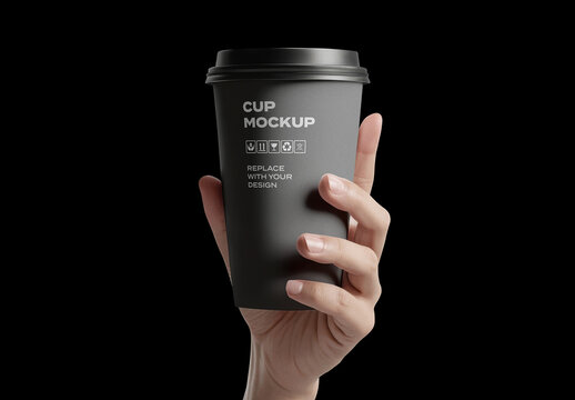 Cup Coffee Cafe Bar Restaurant Paper Fast Food Tea Hand Holding Pack Package Box Shop Plastic Mockup Template Packaging Branding Brand Identity