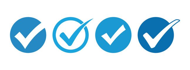 Blue Check Mark Icon in Circle Vector set Isolated on White Background