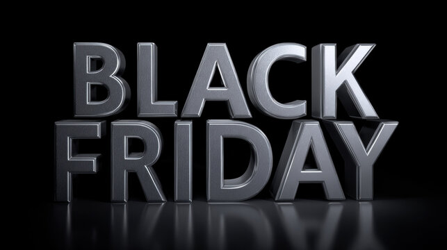 Flack Friday red text futuristic template dark banner 3D render. Black Friday logo. 3D rendering with white background. metal lettering. 3d illustration.

