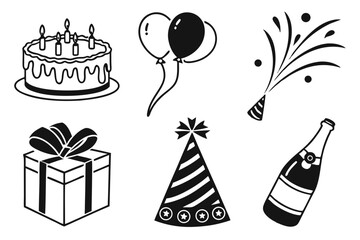 celebration icon set sihouette black vector