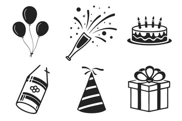 celebration icon set sihouette black vector