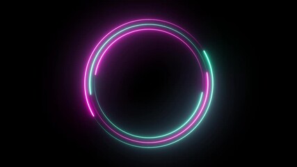 abstract neon light arc circles loop with pink and cyan colors on black background for tech motion graphic - Powered by Adobe