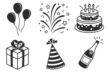 celebration icon set sihouette black vector