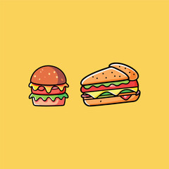 Fast-food stickers. Cartoon junk food snack labels, unhealthy meal with French fries pizza burger sandwich hot dog ice cream food, restaurant menu elements