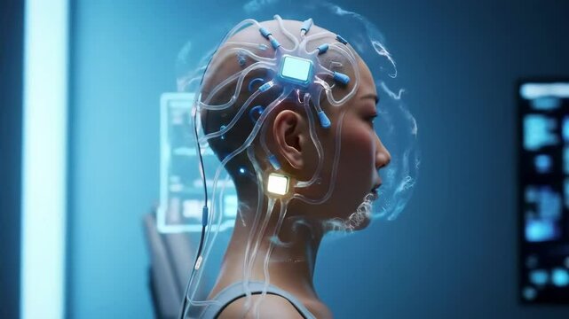 Subdermal Neurochip Sync in Futuristic Clinic