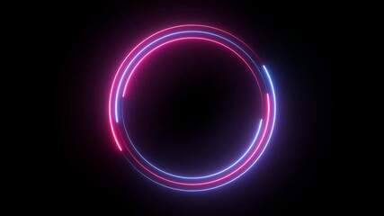 Abstract pink and blue neon circle loading icon animation background 4k video. Glowing neon circle background