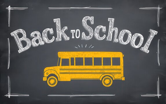 back to school chalkboard banner with paper plane and school bus vector - Powered by Adobe