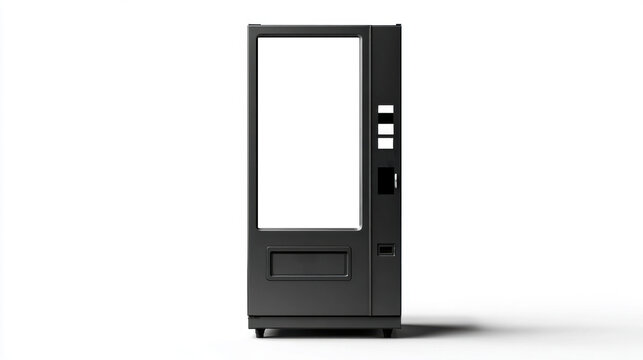 A modern light gray vending machine stands.  blank white screen. isolated on white background. 3d illustration. mockup Vending machine.