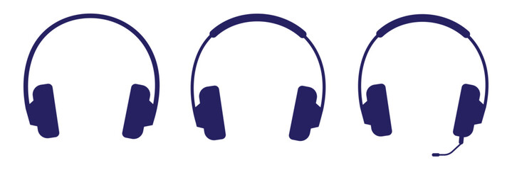 Headphones earphones icon set.  Headphones icon collection. Set of music headphones icons. headphone with microphone. Wireless headphones  icon.