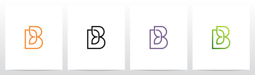 Leaf Outline Stroke Lines Initial Letter Logo Design B